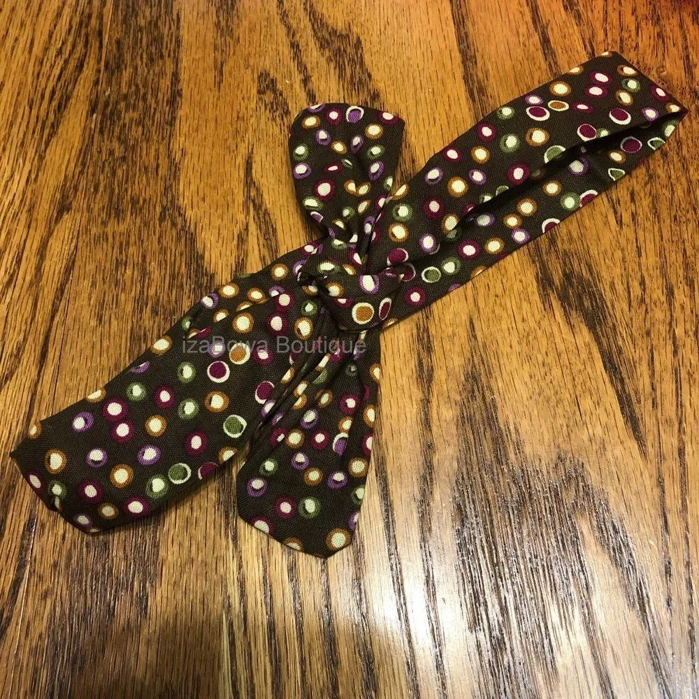 *****  Brown with Polka Dots Knot Headband - Thin Style  FPKH1   HANDCRAFTED